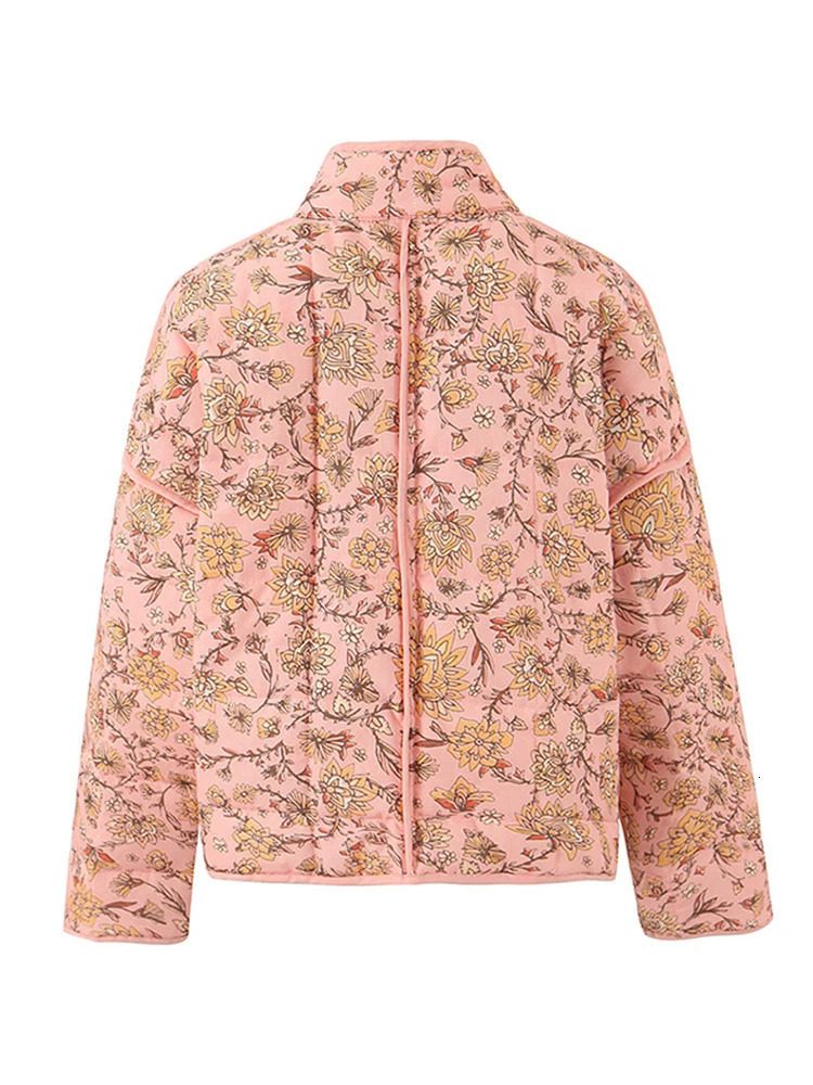 Fashionable floral print womens jacket casual stand collar long sleeved loose womens jacket winter womens jacket 240927