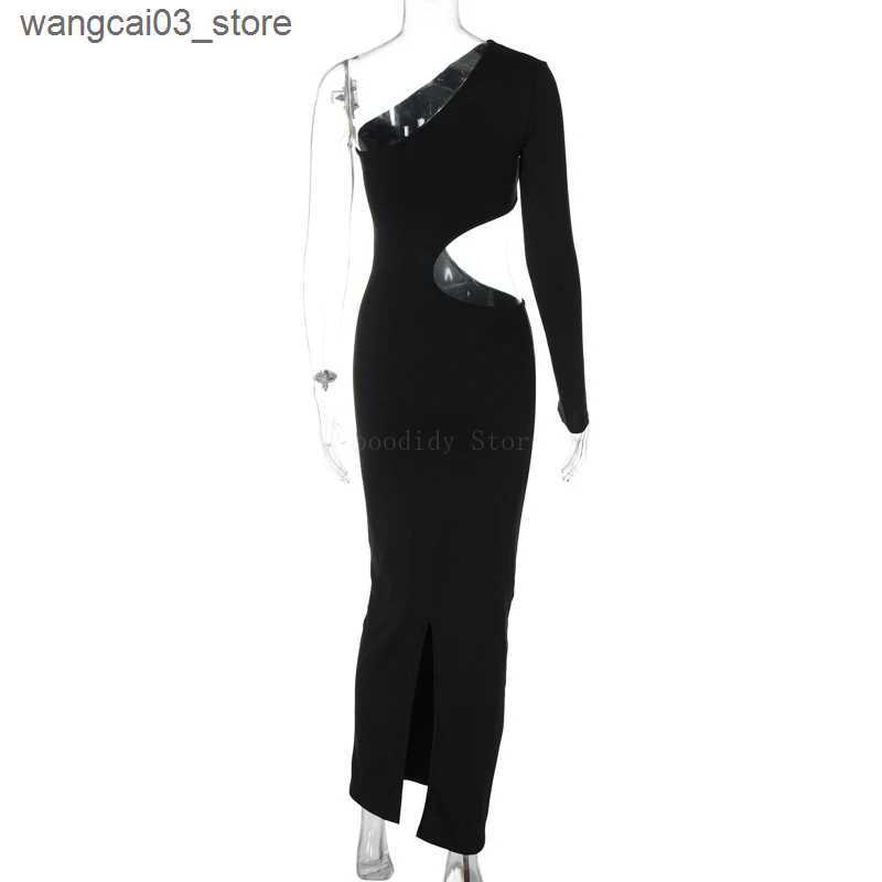 Maternity Dresses Sexy Off-shoulder Maternity Dress with Wrap Front and Hollow Out Design - Irregular Hemline and Solid Color Long Sleeves L240910