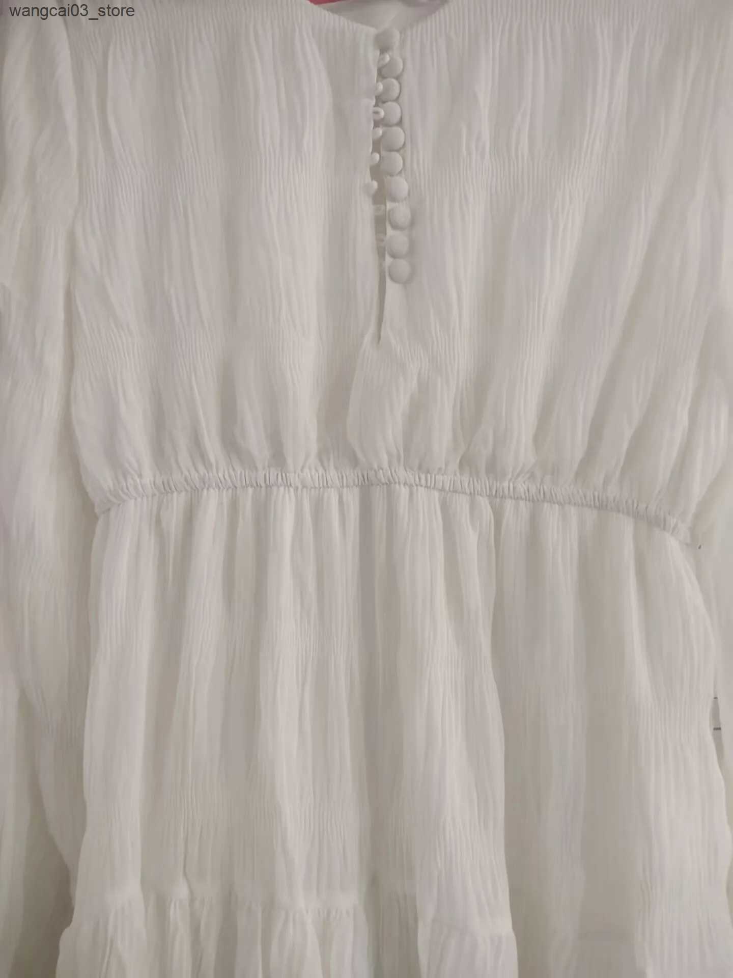Maternity Dresses 2024 Autumn New Maternity Dress Long Flare Sleeve V-Neck Elegant Pregnancy Pleated Dress Long Loose Pregnnat Woman Chiffon Dress L24