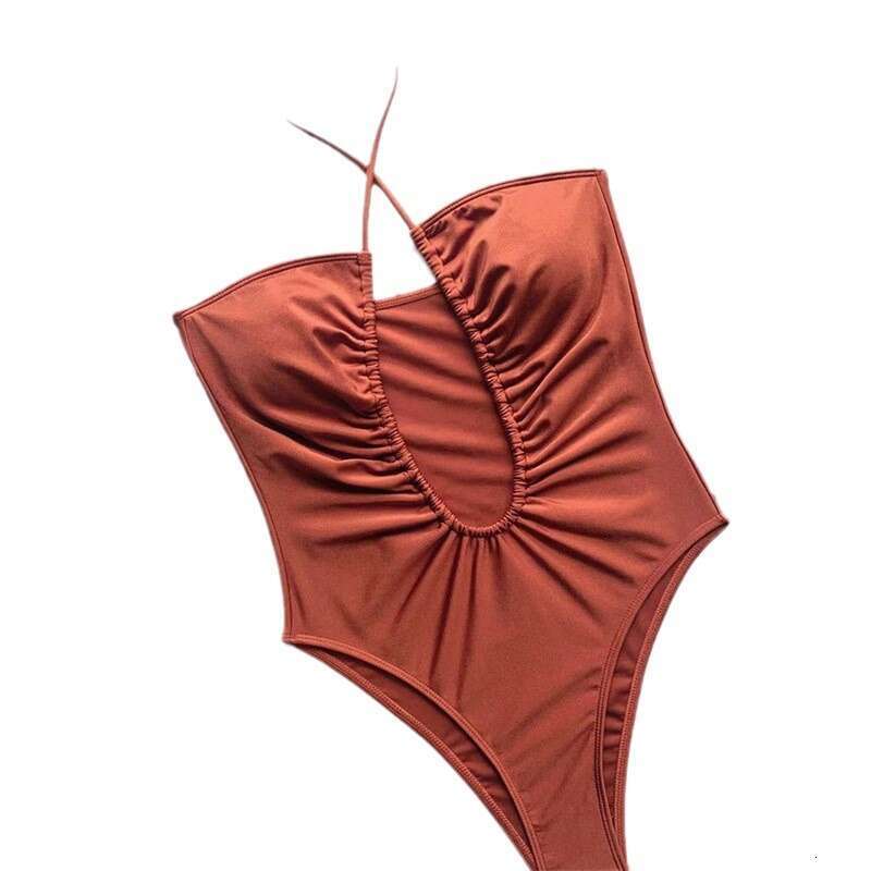 2023 New Solid Color Strap Bikini Personalized Backless Sexy One Piece Swimsuit For Women