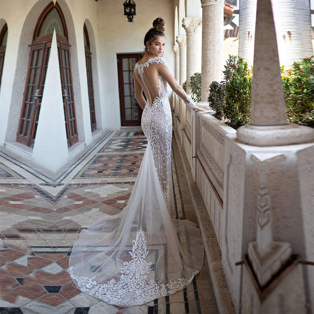 Sexy Mermaid Bride Dress Sweetheart Long Sleeve Wedding Dresses Custom Made Lace Appliques Womens Clothing