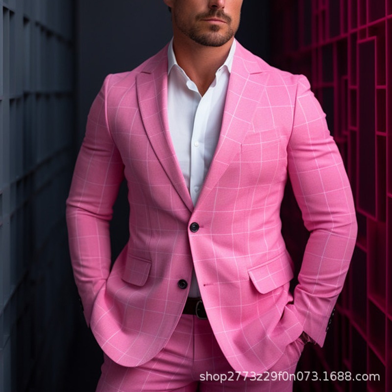 2024 Foreign Trade Men's Casual Suit Four Seasons Spring and Autumn Fashion Printed Double Row Jacket Customization
