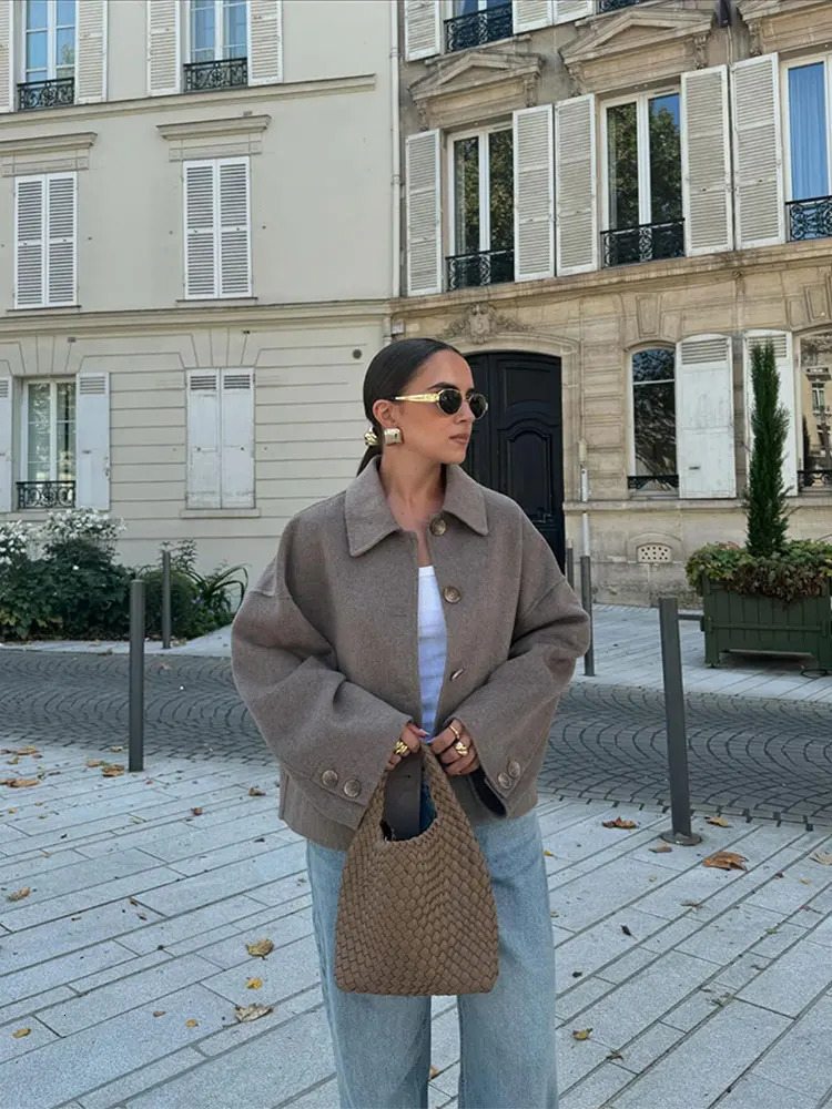 Single breasted lapel solid color wool womens jacket long sleeved bedding coat long sleeved autumn womens casual jacket 240930