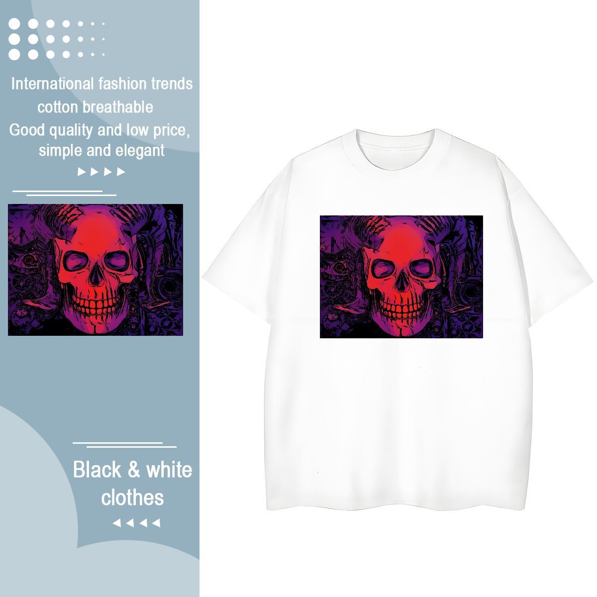 Fashion New T Shirt For Woman 230g 100% Cotton Breathable Short Sleeve Street Wear skull Womens Tshirts Loose White Plus Size Clothes