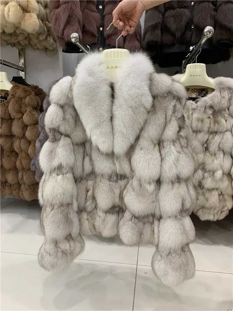 Furshehe winter womens real fox fur coat thick natural fox fur jacket fashionable womens short sleeved style real fox fur coat W241010