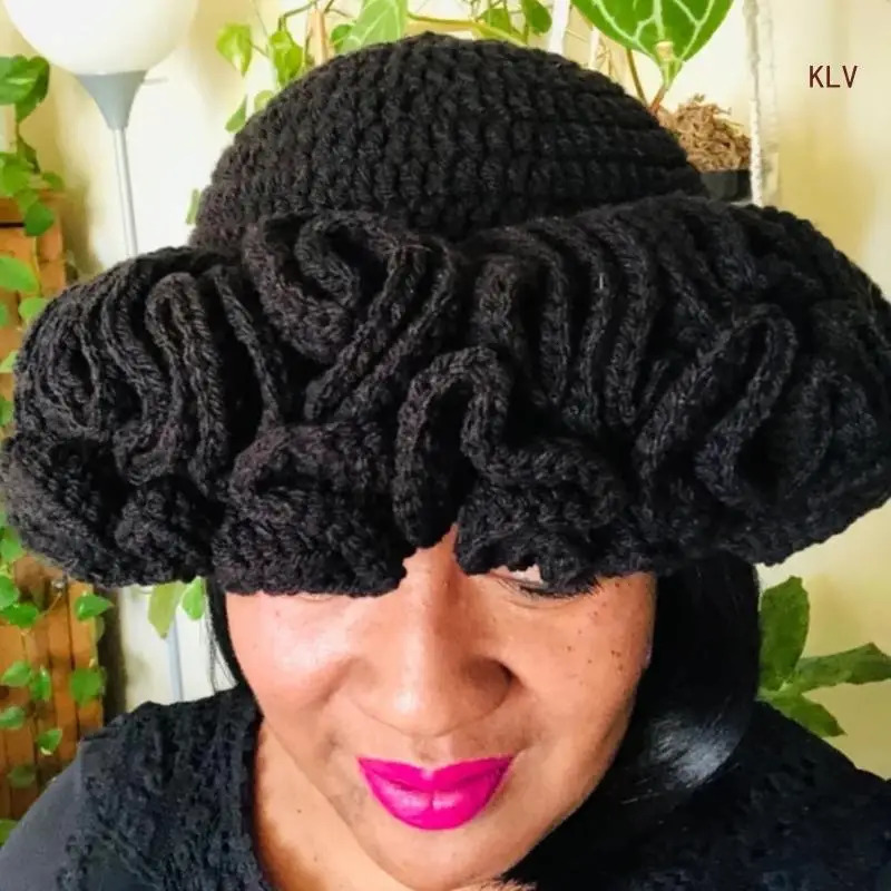 Cute girl crocheted ruffled conical bucket hat ladies fisherman hat 241011