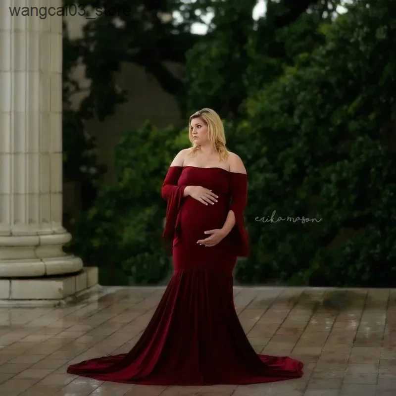Maternity Dresses Maternity Puff Sleeve Gown Off Shoulder Long Pregnancy Photography Photo Shoot Elegant Women Baby Shower Mermaid Dresses L240910