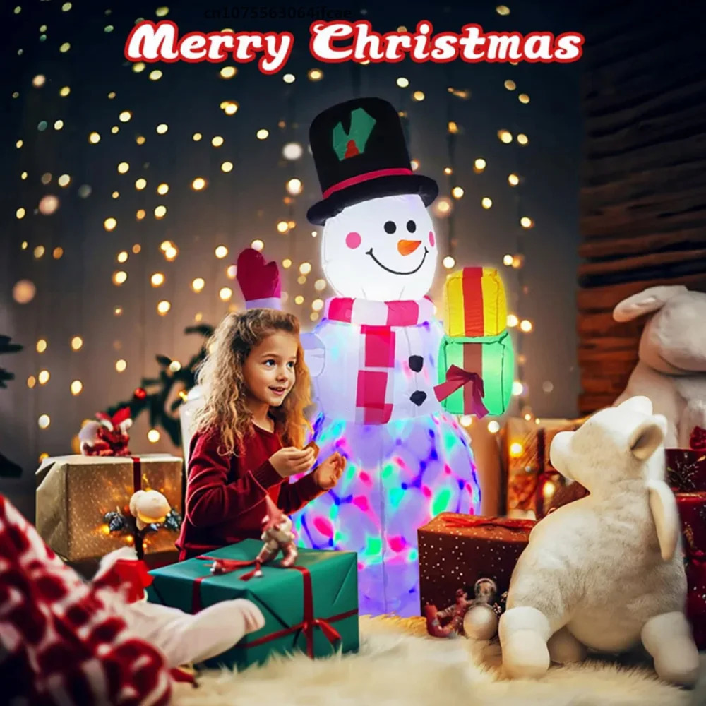 5FT/1.5M iatable snowman with colorful rotating LED lights outdoor Christmas gifts parties Years indoor decoration 241008