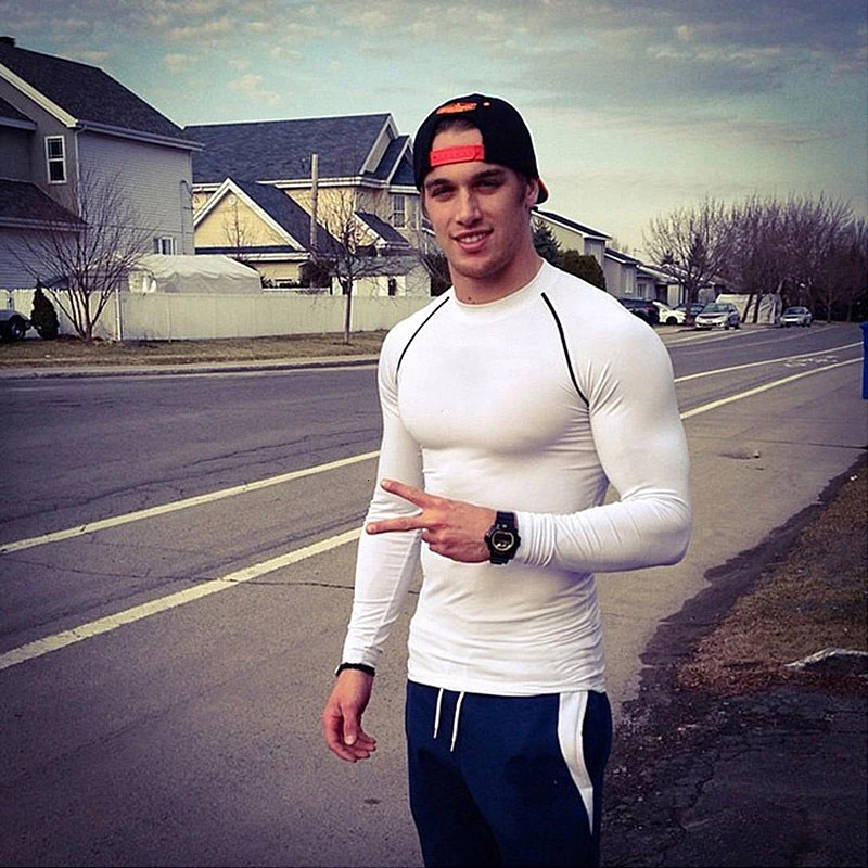 Mens Fitness Compression Shirt Long Sleeve Tshirt Quick drying Sports Tight Training 241011