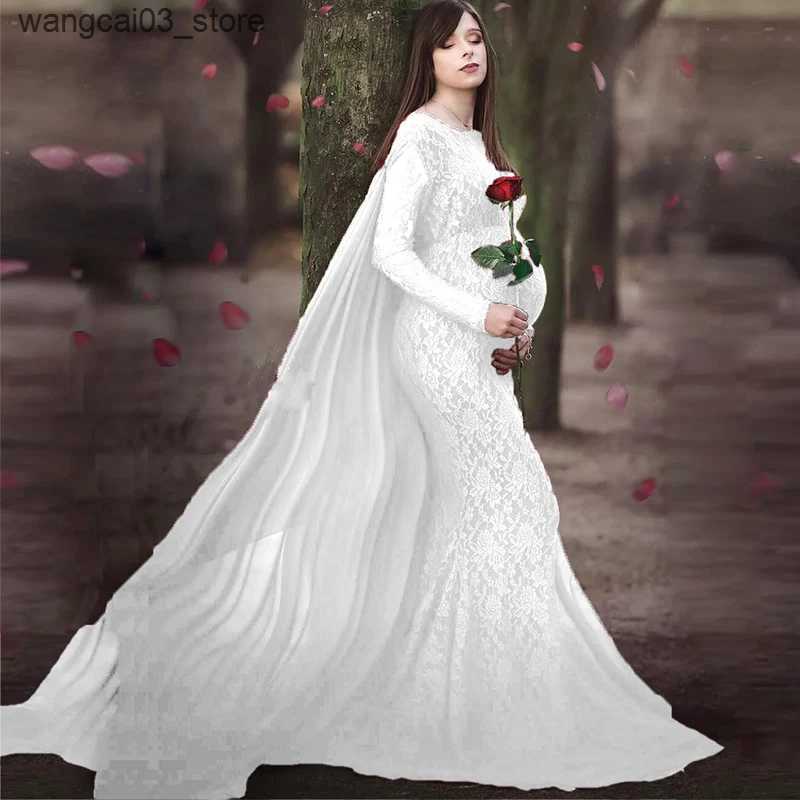 Maternity Dresses Floor Length Lace Dress Elegant Ladies O Neck Long Sleeve Robe Baby Shower Maternity Women Pregnancy Photo Shooting Maxi Dresses L24