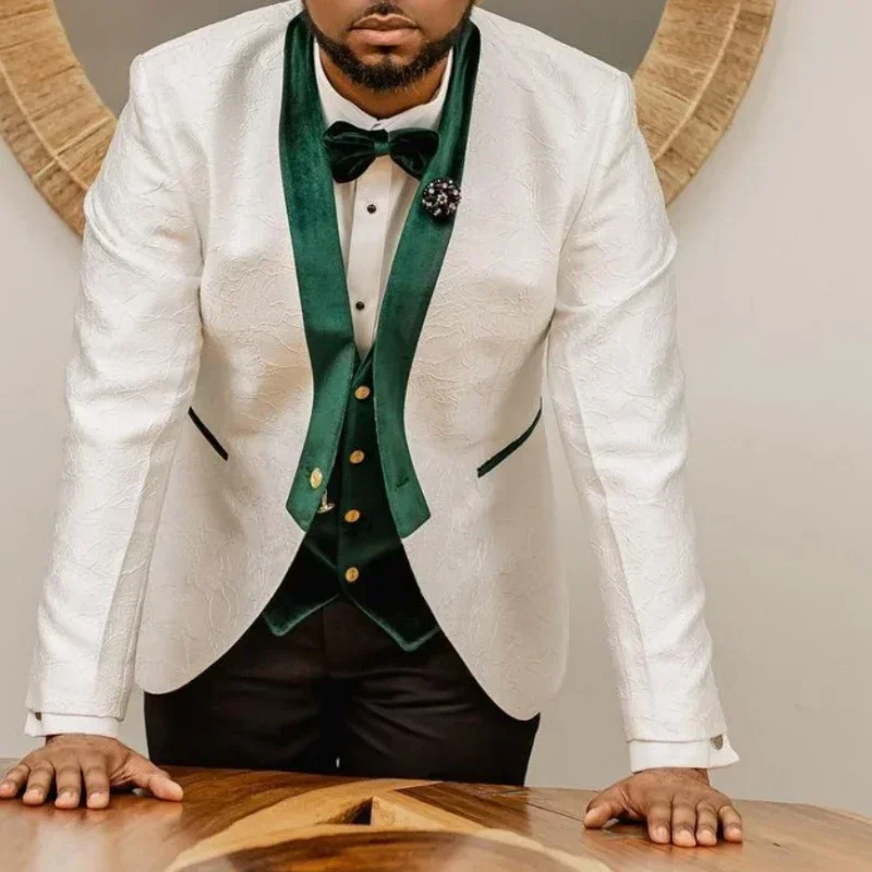 Wedding Suits For Men Slim Fit Floral Formal Groom Tuxedo Jacket With Vest Pants Male Fashion Clothes 2024