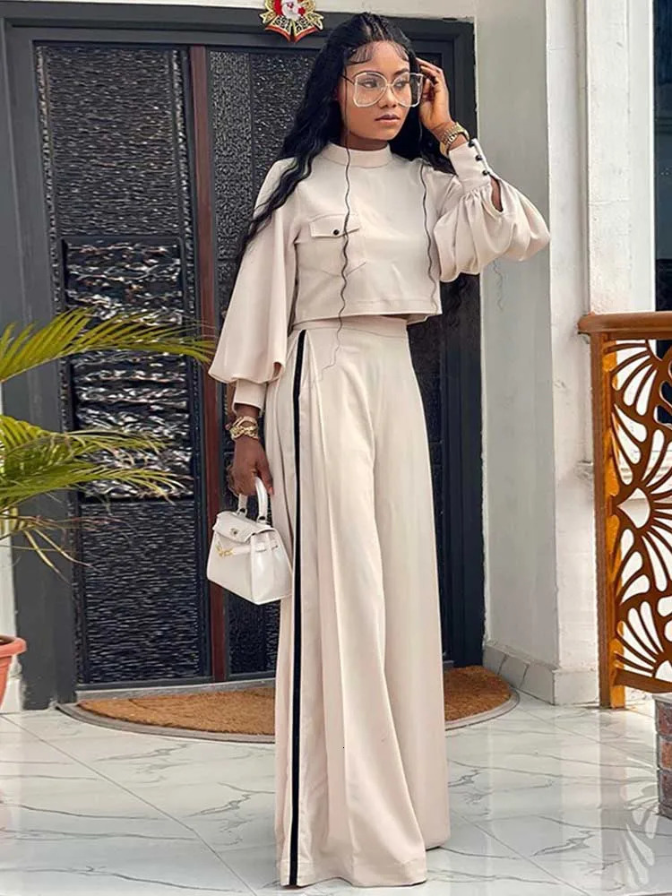 Elegant womens twopiece solid color set autumn spring long sleeved loose shirt and pants bourgeois 241008