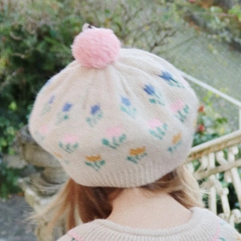 Autumn Winter Girls Knitted Cardigan Childrens Christmas Knitted Hat Baby Red Strawberry Beret Childrens Christmas Clothing 241008