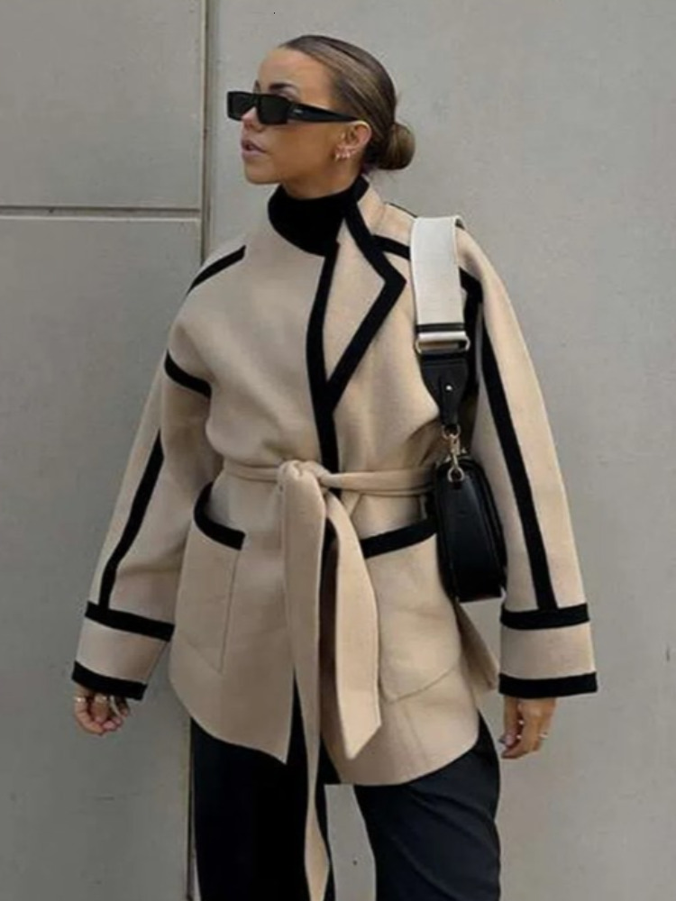 Casual Lace Up Women's Coat Cardigan Long Sleeve Winter Outerwears Fashion High Street Elegant Warm Jacket Female Commut Coats