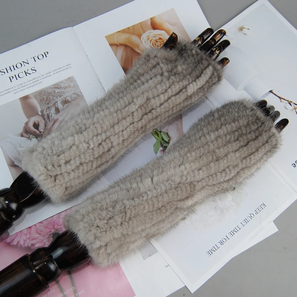 Women 100% Real Genuine Knitted Mink Fur Mittens Winter Warm Lady Real Fur Fingerless Gloves Handmade Knit Mink Fur Mitten 241009
