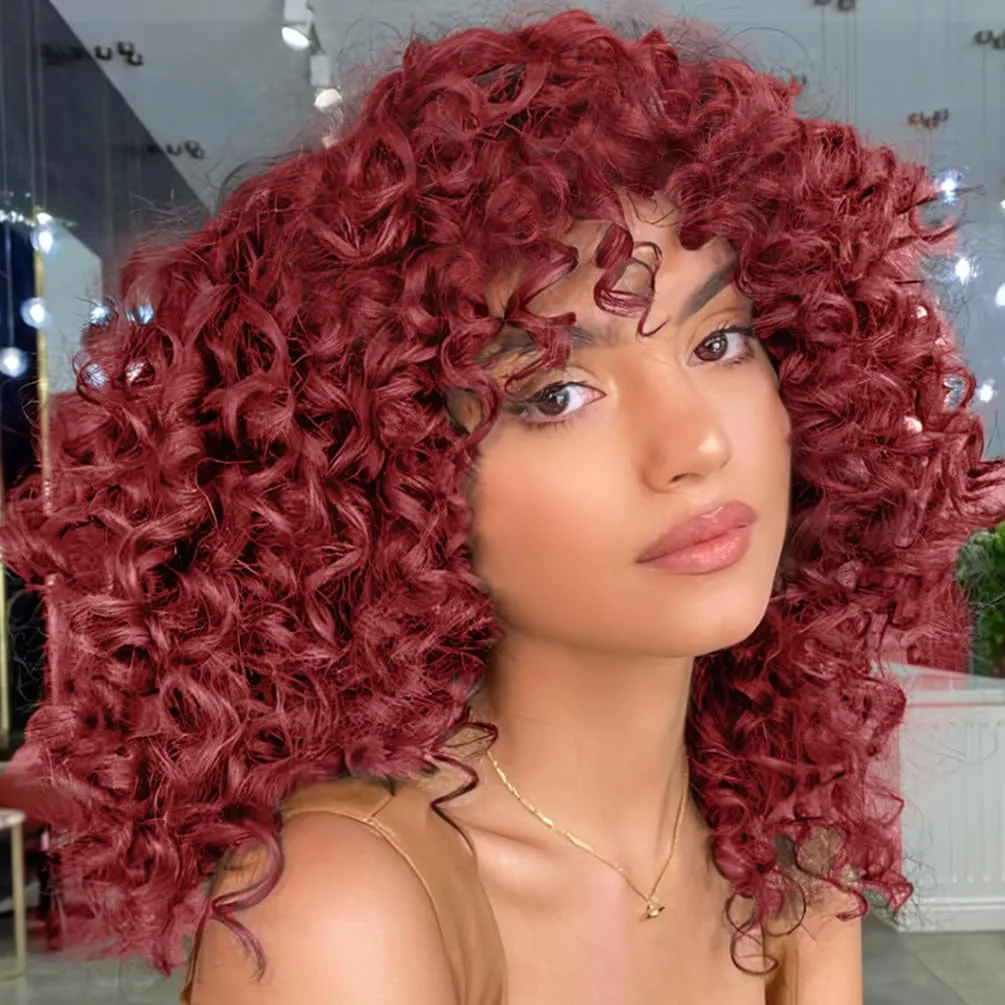 12-14inch Foreign trade European and American wig women 13*4 lace front wig Simulation human hair wine red short curly hair African synthetic wig