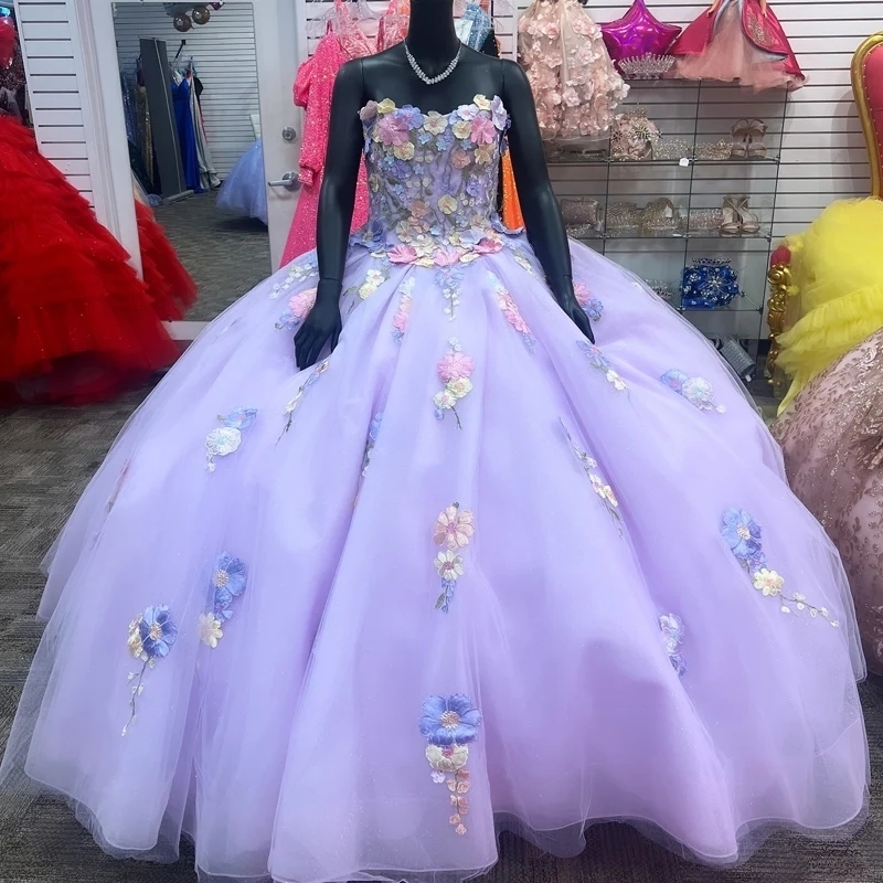 Lavender Off the Shoulder Quinceanera Dresses Sweet 16 Year Old Ball Gown Lace Appliques Tull Princess Vestidos De 15 Anos