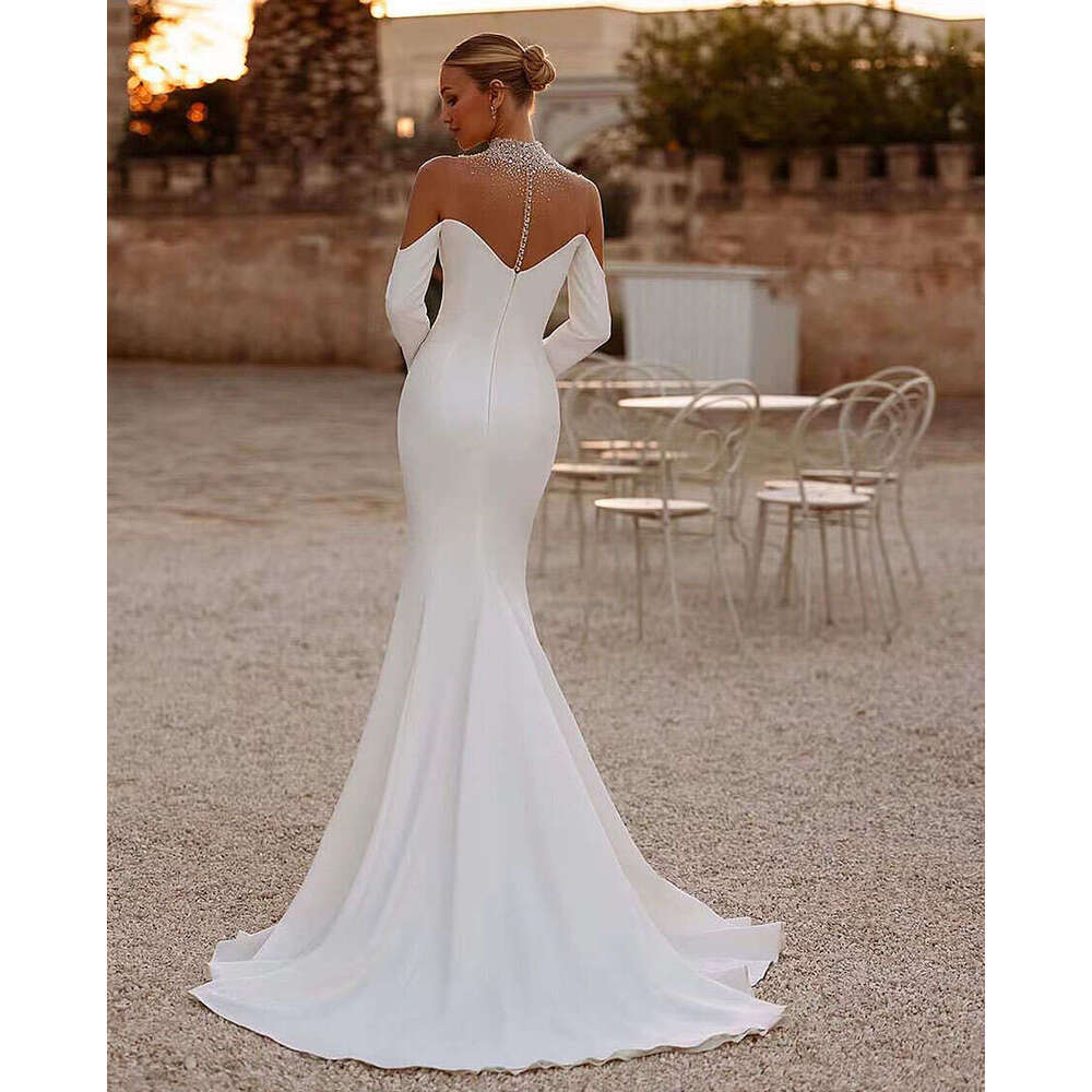 New Classic Mermaid Wedding Dresses Stain Beaded V-Neck Gowns Sexy Zipper Back Sweep Train Bridal Gown 2024