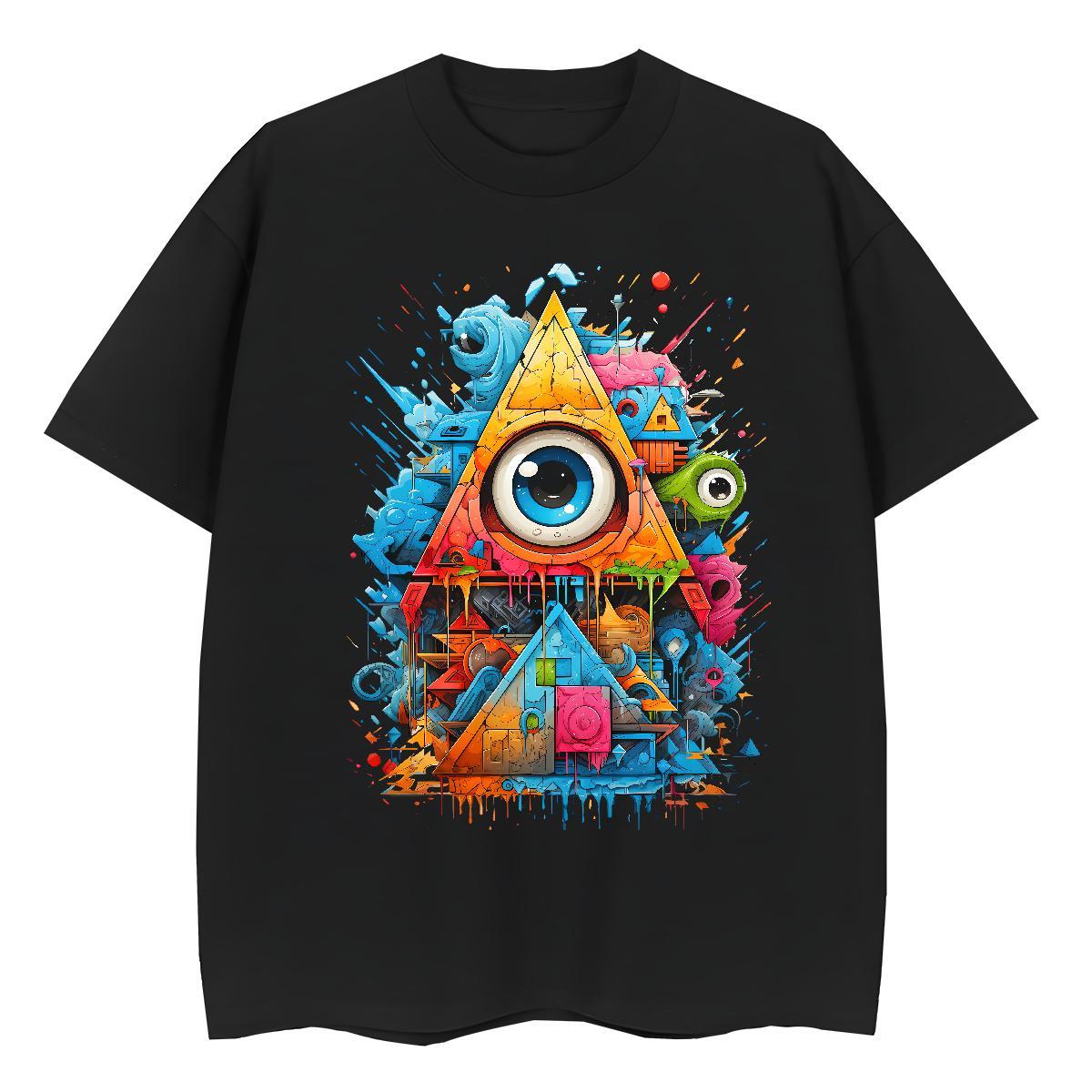 Fashion T-Shirts 230g Pure Cotton Round Neck Short Sleeve Hip Hop eye of the devil Women Tees Nice Cartoon Floral Printing Tops Shirt