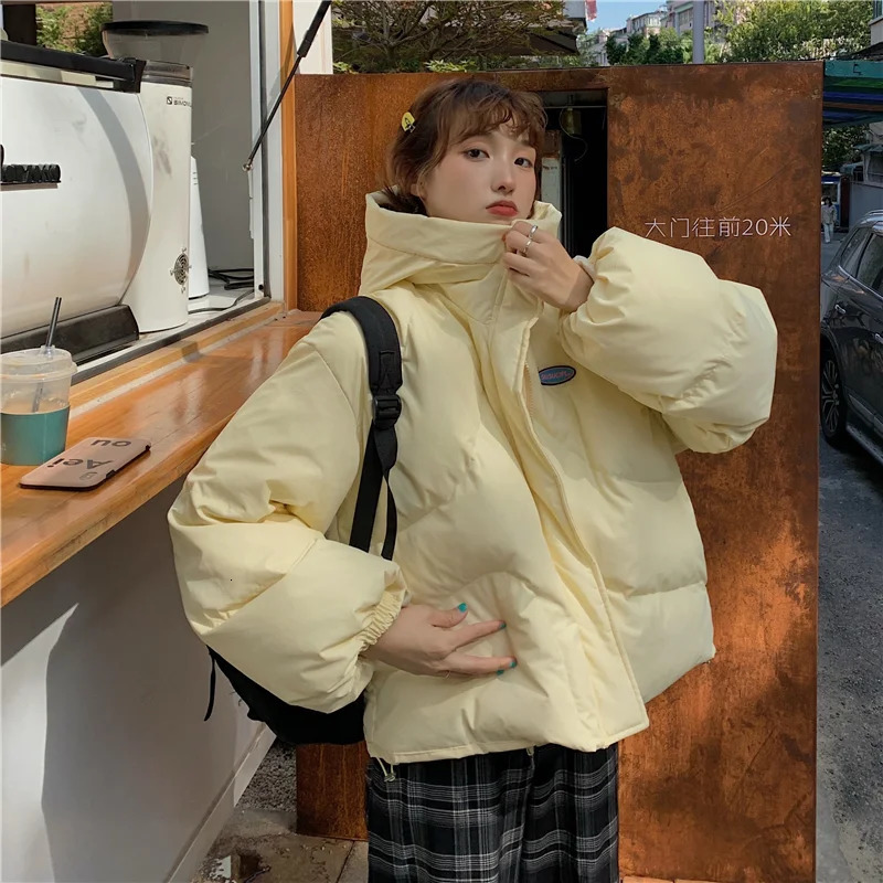 Blue hooded down jacket for women yellow fashionable American streetwear Y2K style duck down jacket for women winter short jacket 241009