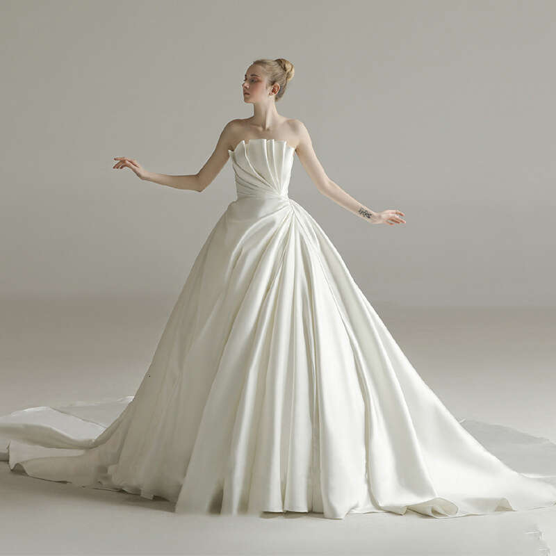 Pleat Satin Wedding Dresses A and Woman's Sexy Strapless Sleeveless For Bride Ball Gowns Elegant Party Vestidos De Noche