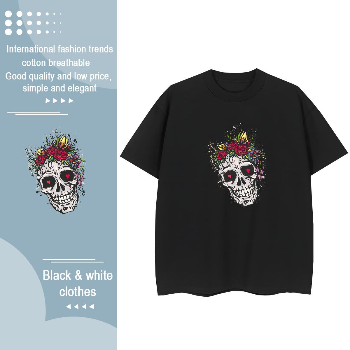New T-Shirts 230g Cotton Breathable Crew Neck Summer Casual skull Lady T shirt Loose Custom Printing Clothings
