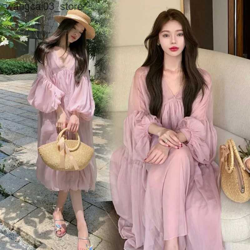 Maternity Dresses 2023 New Spring Maternity Fashion Suit Mesh Super Fairy Sweet Suspender Pink Generous Dress Advanced Vacation Wind Skirt L240910