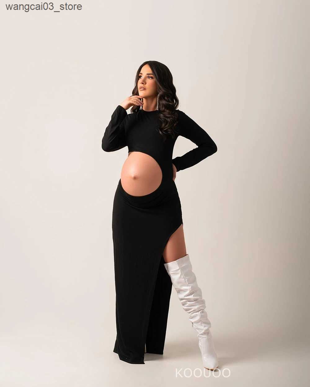 Maternity Dresses Maternity Dresses For Photo Shoot Pregnancy Woman Cut Out Bodycon Maxi Long Slim-fit Skirt With Side Gown Photography Clothes L24091