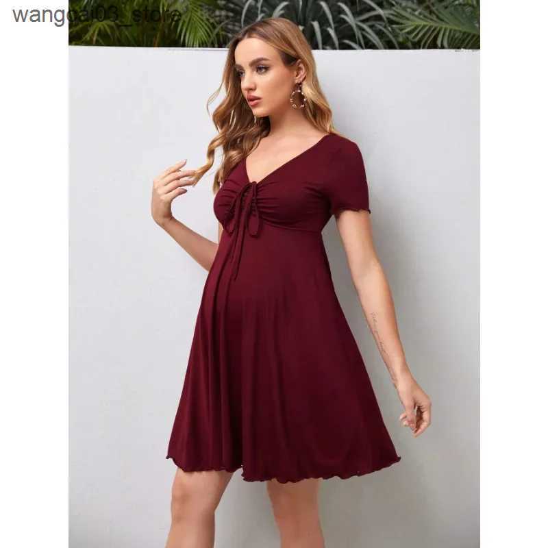 Maternity Dresses Maternity Dresses Summer Pure Colour V-neck Women Dress Loose Plus Size Pregnant Skirts Casual Clothing 2024 New Hot L240910 L240910