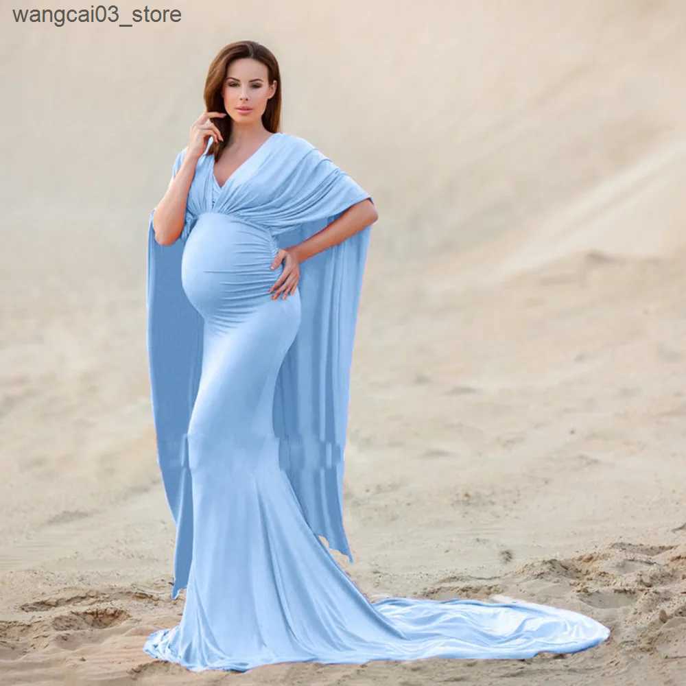 Maternity Dresses European beauty mercerized cotton with chiffon pregnant women fluttering tail dress long dress photography dress Christmas dress L24