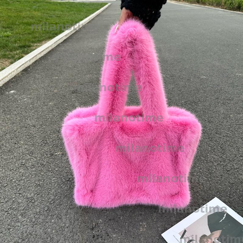 New super large-capacity tote bag, imitation fox fur casual crossbody handheld plush bag, one-shoulder imitation fur bag CUD2410113F5
