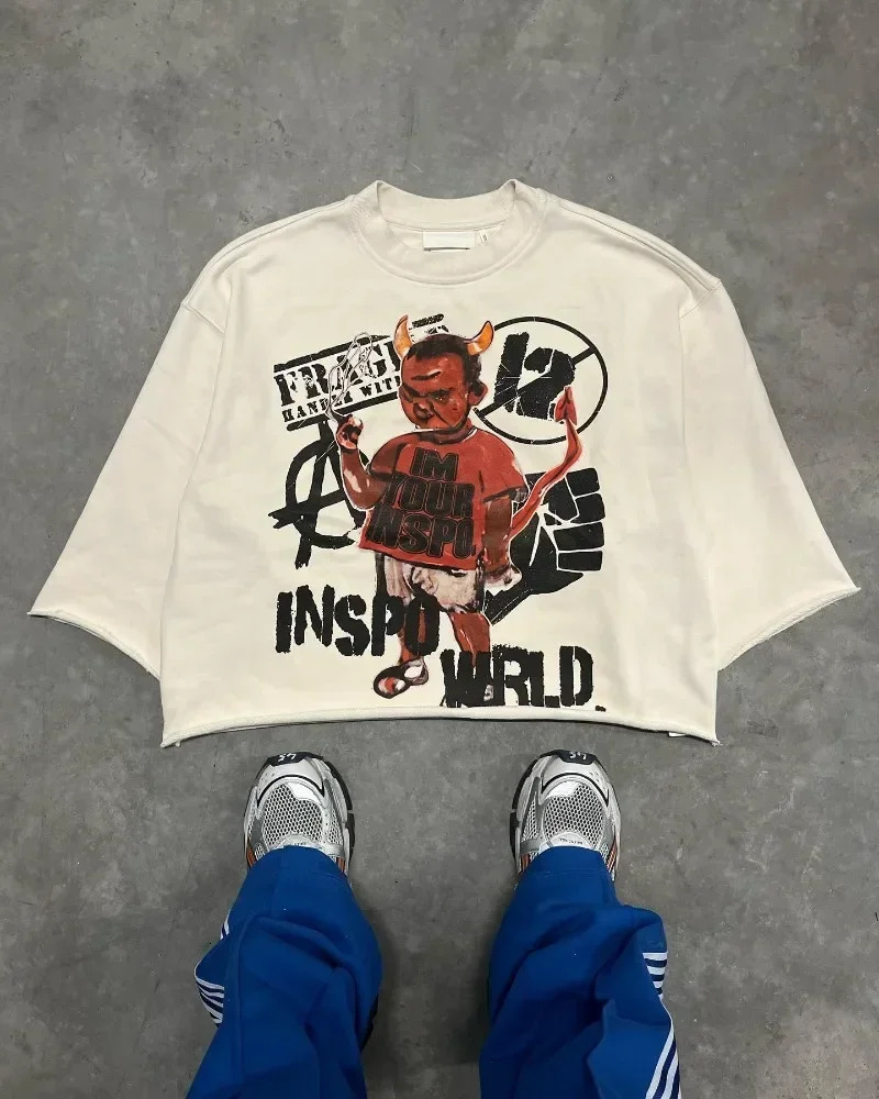 Y2k High Street Retro Anime Cartoon Letter Printing Super Large Mens Tshirt Harajuku Trend Fashion Loose Couple 241011