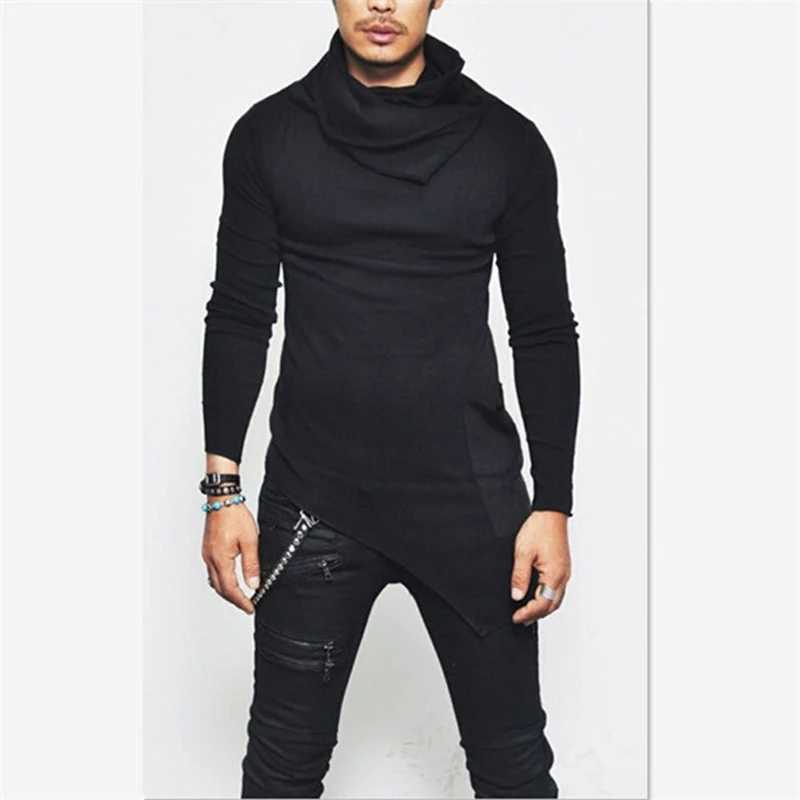 Mens Hoodies Unbalance Hem Pocket Long Sleeve Sweatshirt For Men Clothing Autumn Turtleneck Sweatshirt Top Hoodie LX241011