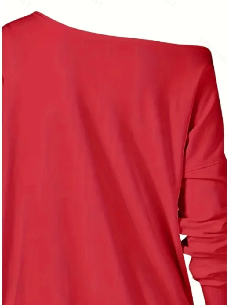 Plus Size 1XL-5XL Womens Fashion Christmas Print Off Shoulder Long Sleeved Sweatshirt Ladies Casual Print Pullover Top 241011