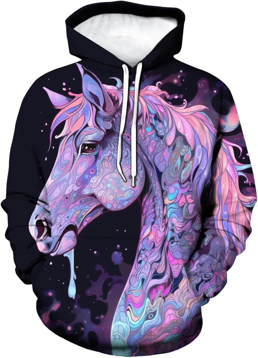 Hoodie for Mens Womens Horse Pattern Hooded For Men 3D Print Horse Hoodies Novelty Pullover Graphic Hoodies sweatshirt keep warm