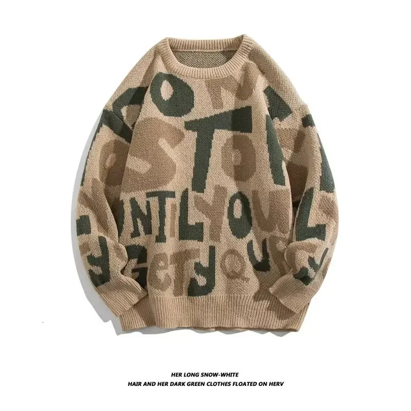Retro letter mens sweater autumn Korean casual black top womens O-neck big fashion mens sweater item 241007
