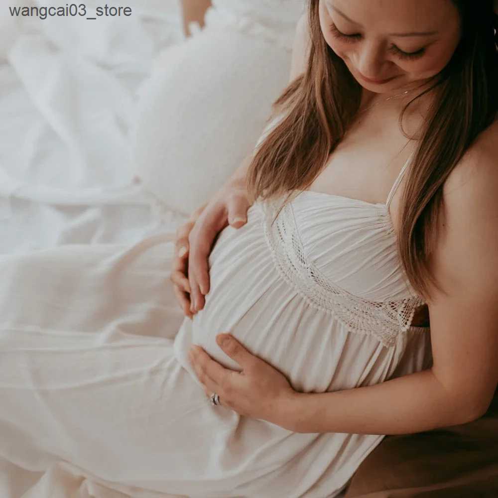 Maternity Dresses Lace Backless Maternity Dresses for Baby Showers Boho Pregnant Dress V-neck Suspender Bohemian Photo Shooting Pregnancy Dress L24091