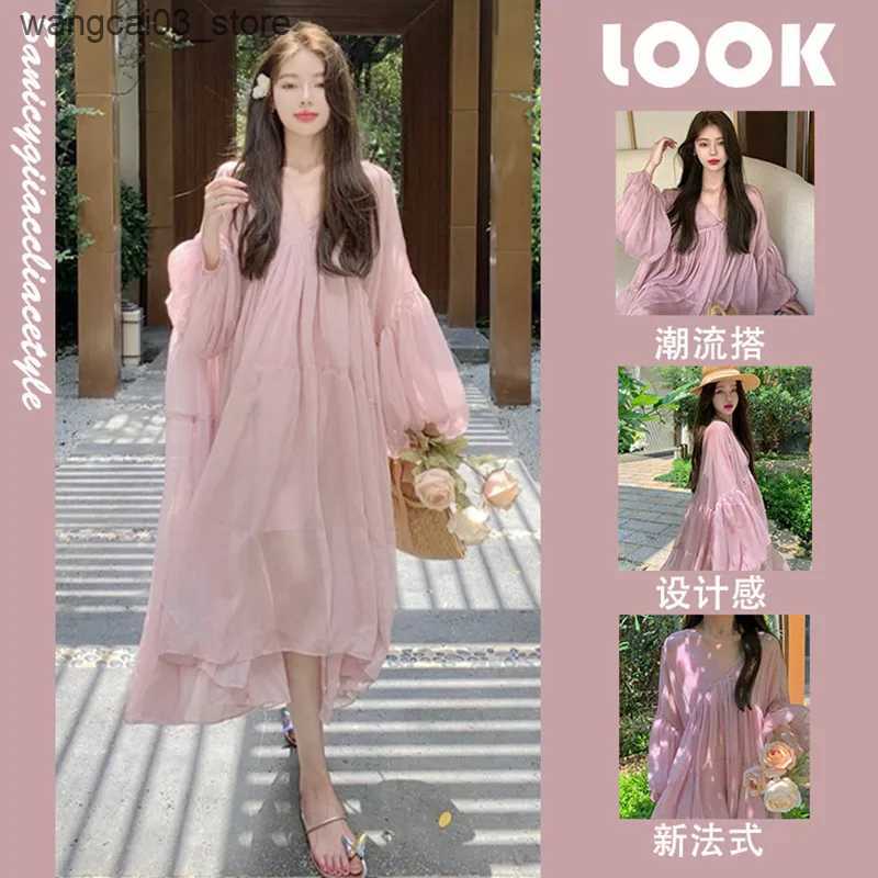 Maternity Dresses 2023 New Spring Maternity Fashion Suit Mesh Super Fairy Sweet Suspender Pink Generous Dress Advanced Vacation Wind Skirt L240910