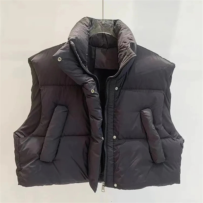 Autumn Winter Vest Women Thick Warm Down Vest Harajuku Loose Jacket Casual Outerwear Short Waistcoat Windproof Vests Coats 241008