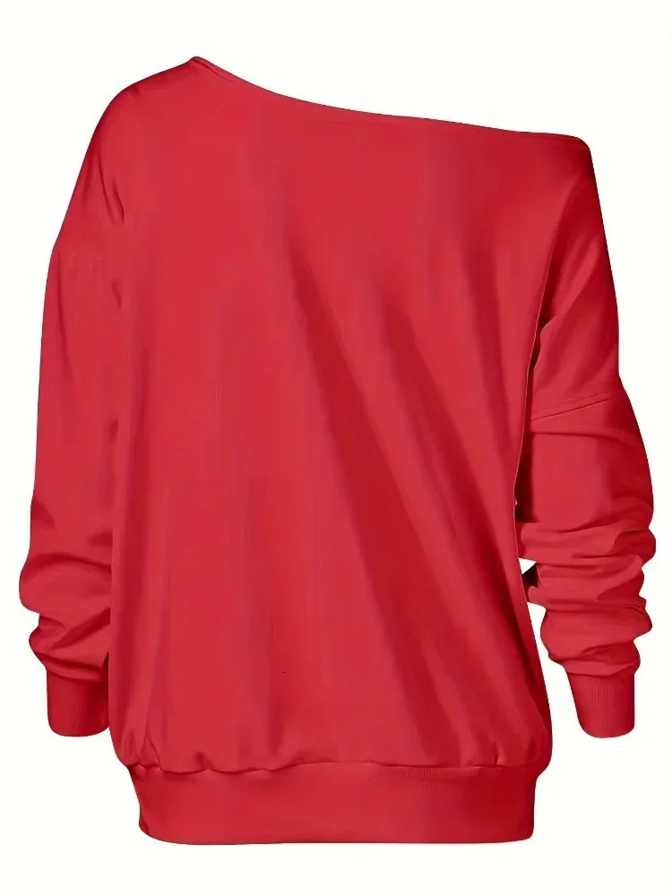 Plus Size 1XL-5XL Womens Fashion Christmas Print Off Shoulder Long Sleeved Sweatshirt Ladies Casual Print Pullover Top 241011