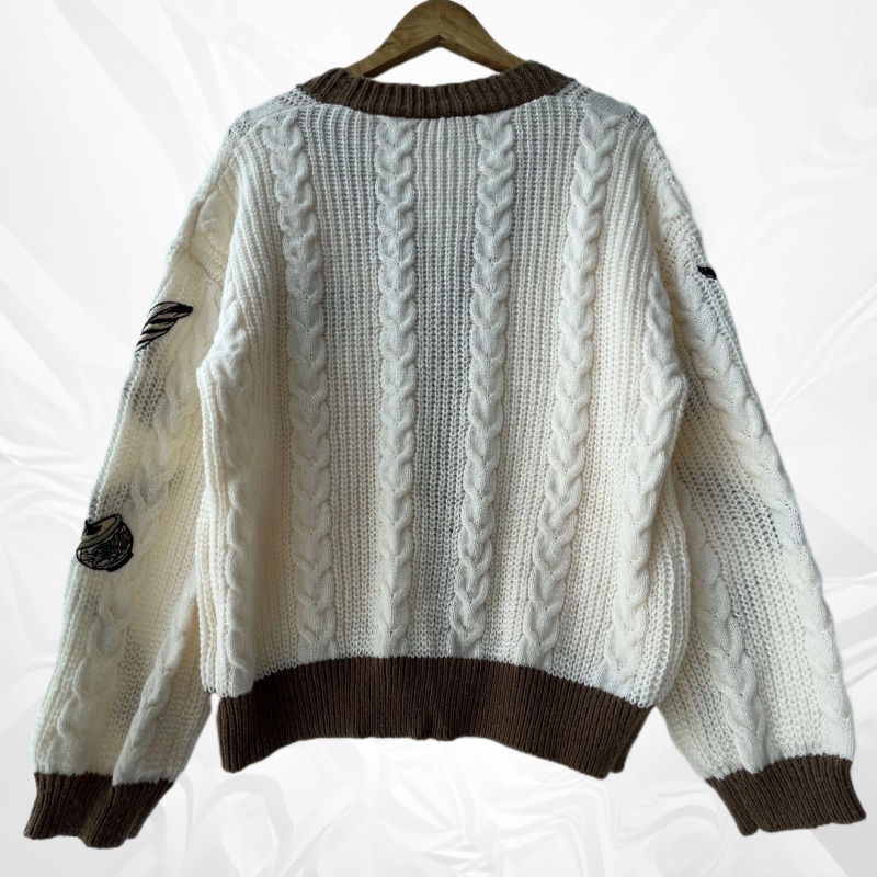 2024 Autumn Women Trend High Quality Loose Fitting Ral Embroidered Knitted Cardigan Y2k Regulai Fit Beige Cardigans Female