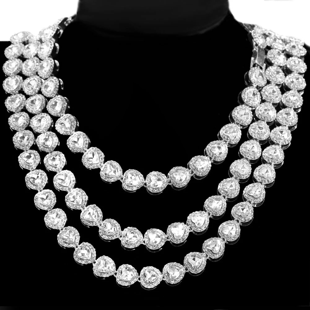 Iced Out Hip Hop Heart Cuban Link Chain Womens Micro Water Dia Paving Necklace Set Fashion Jewelry High Quality 240927