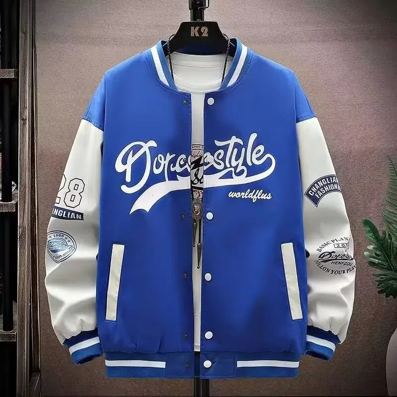 mens black baseball jacket selling Harajuku street blue sports fashionable thin uniform 241010