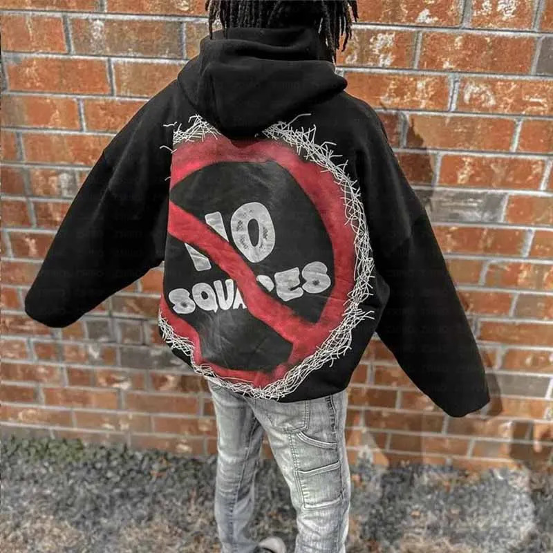 Streetwear Hoodie Y2k Hip Hop Retro Patch Black Oversized Sweatshirt Mens Harajuku Gothic Pullover Clothes 241009