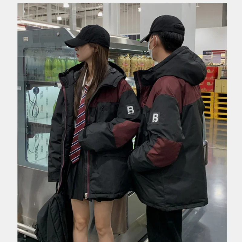 Womens down jacket black winter Korean fashion Y2K style stand up collar chic warm red womens jacket cotton jacket 241009