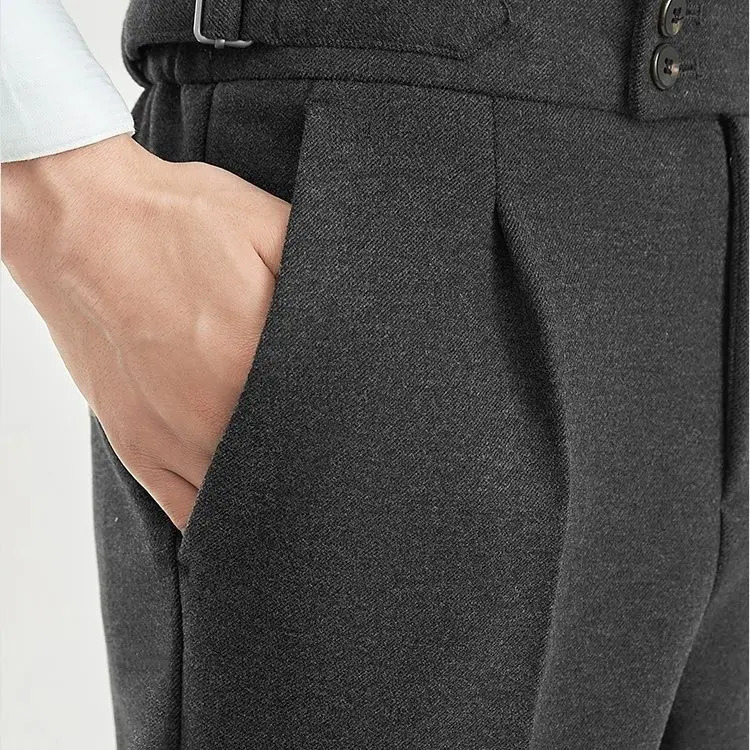 mens autumn and winter high waisted wool coarse tweed business casual pants long straight H336 241010