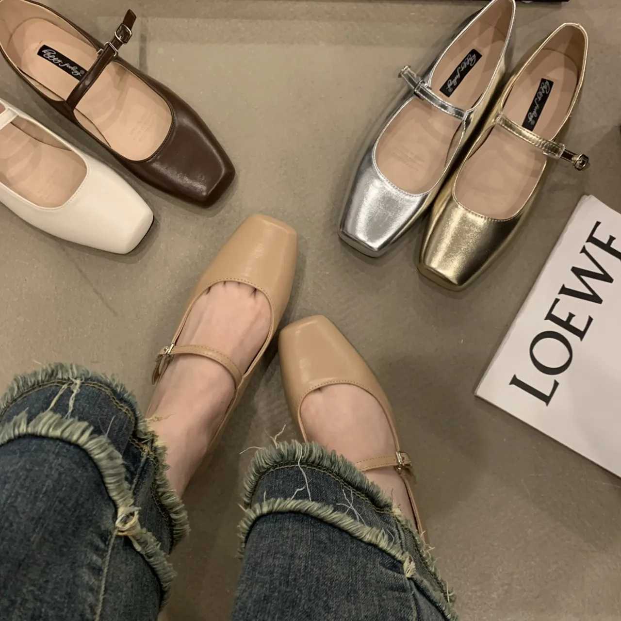 2024 Spring Single Shoes Fashion Shallow Smooth Womens Flat Shoes Womens Casual Outdoor Ballet Shoes Y241011