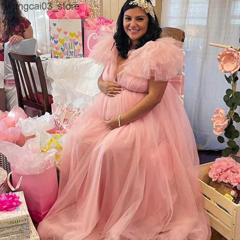 Maternity Dresses Womens Maternity Dress Lace Maternity Gown V Neck Gauze Floating Shoulder Maxi Photography Dress Baby Shower Photo Shoot Dress L2409