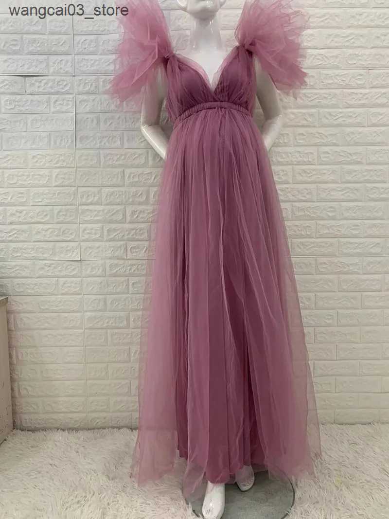 Maternity Dresses Pregnant Dress Maternity Gown V Neck Gauze Floating Shoulder Maxi Photography Dress Baby Shower Photoshoot Session L240910