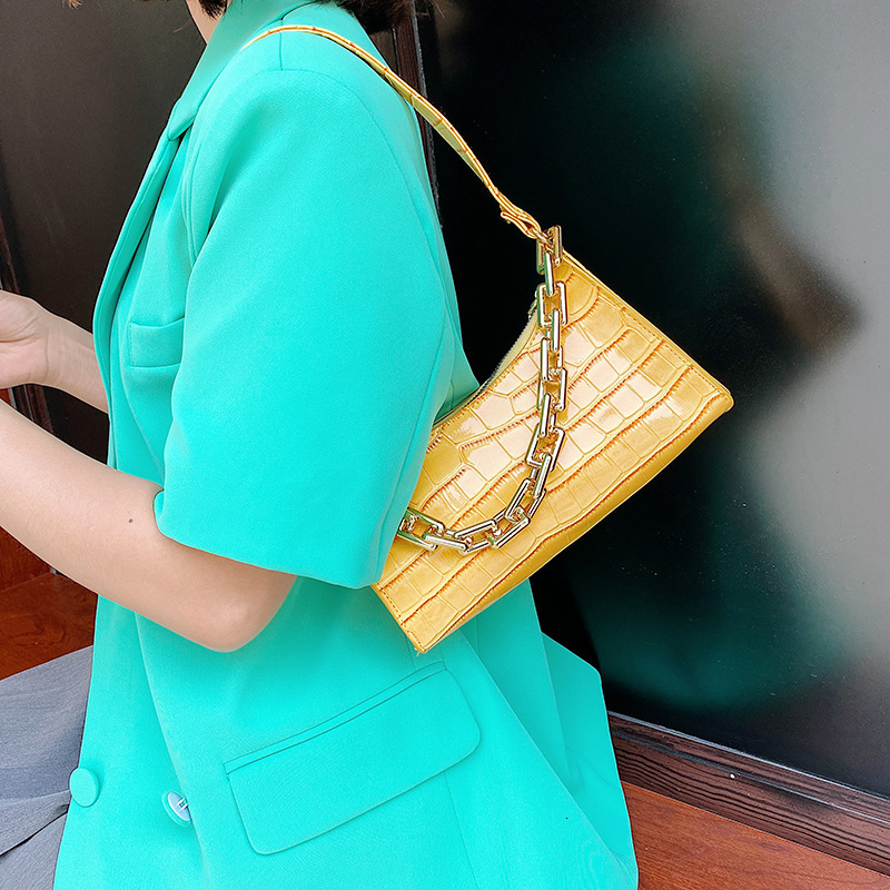 New women's armpit chain bar, purple baguette bag, single shoulder hand-held small square trendy bag